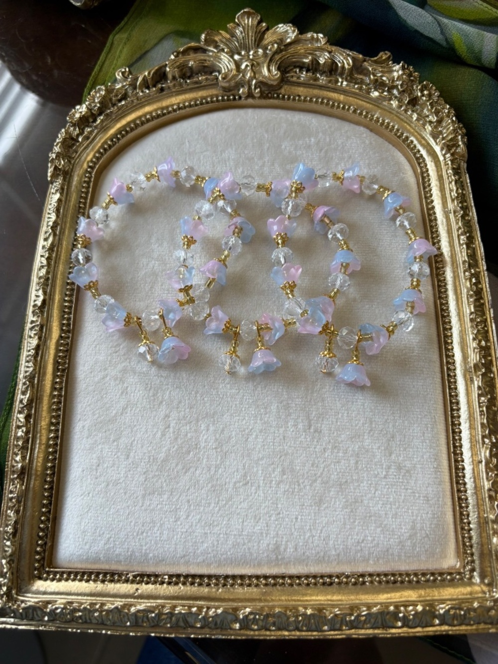 Pink and Blue Glass Flower Bracelets One Size Fits Most (One)
